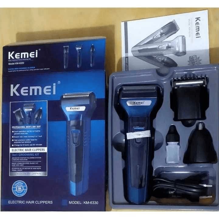 Kemei KM-6330 3-in-1 Rechargeable Grooming Kit – Hair, Beard & Nose Trimmer