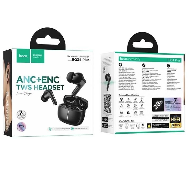 HOCO EQ34 Plus Rima ANC+ENC TWS Wireless Earbuds – Bluetooth 5.4 & 7-Hour Playtime