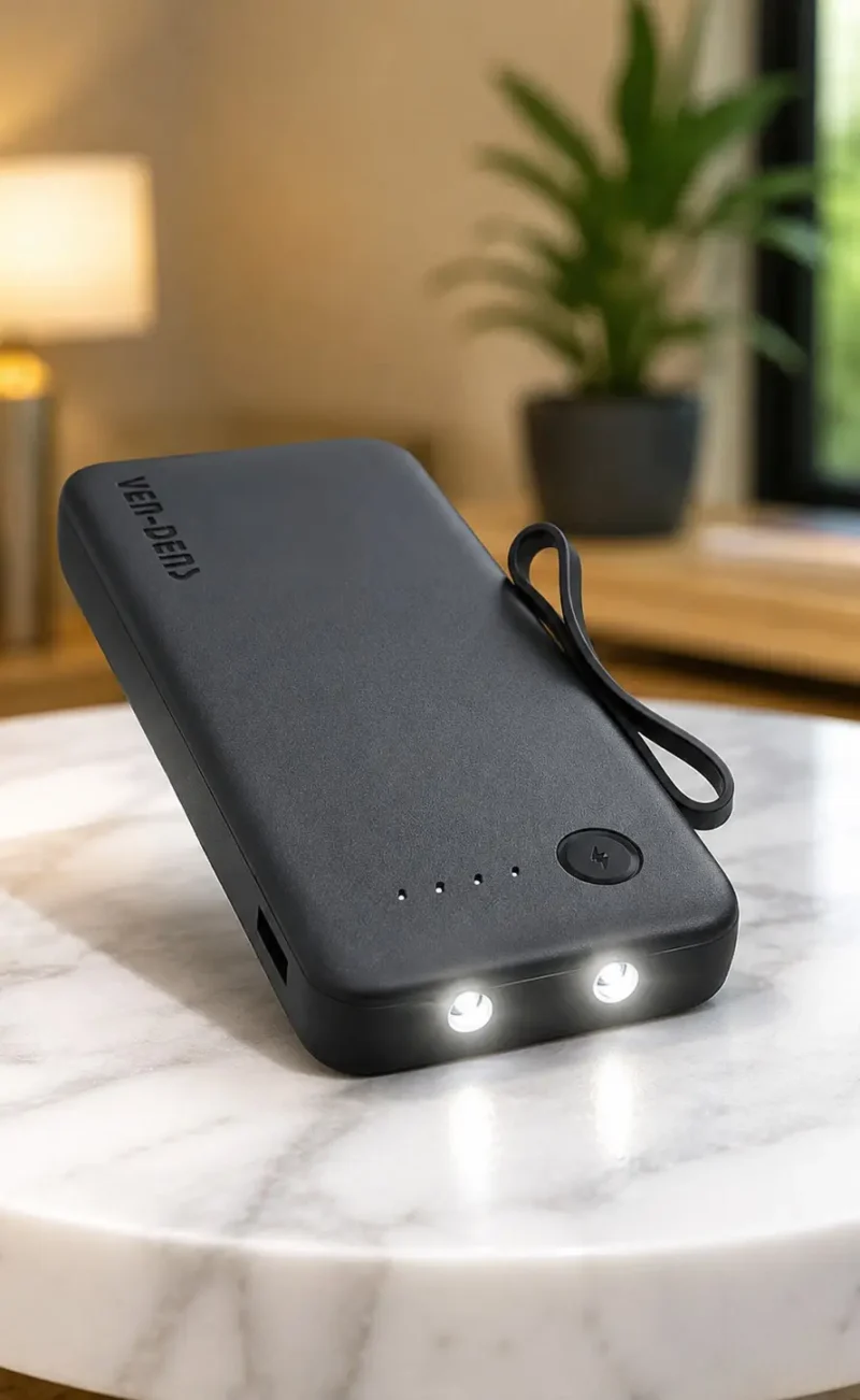 Ven-Dens VD-PB059 20000mAh Power Bank with Built-in Cables & LED Battery Display