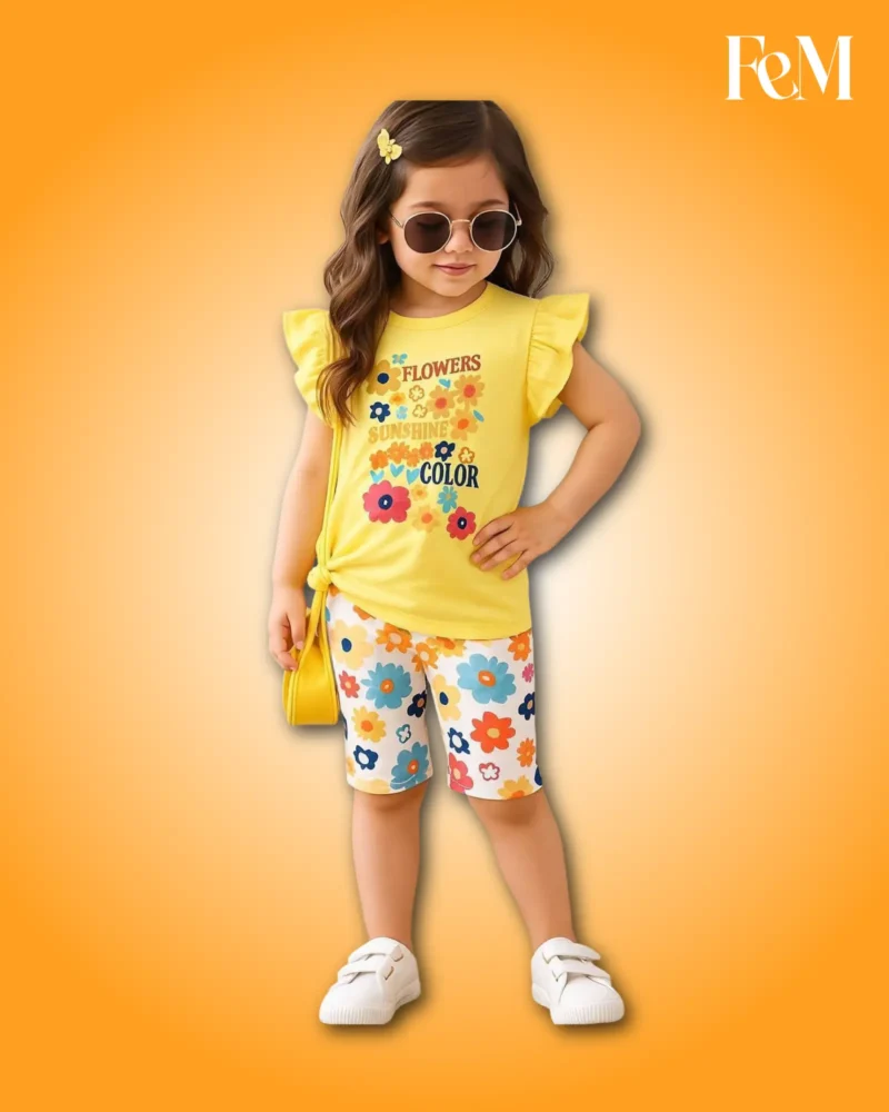 Premium Cotton Baby Girls Top with Printed Shorts Outfit Set (3 Months - 6 Years)