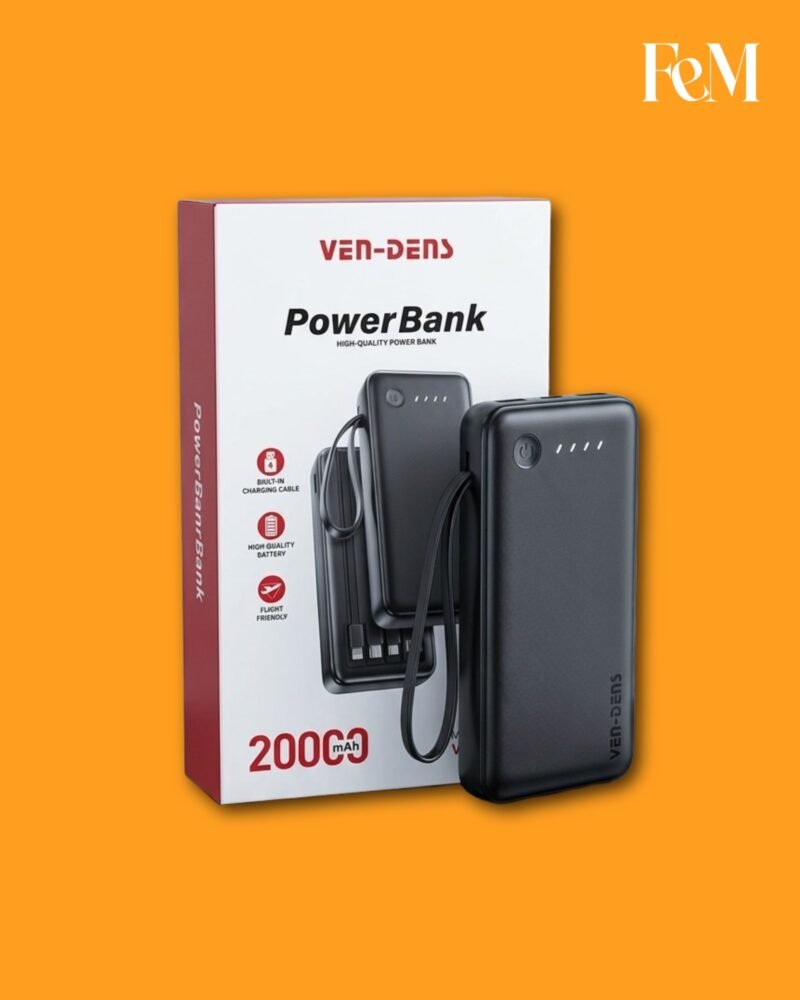 Ven-Dens 20,000 mAh Premium Power Bank Ven-Dens VD-PB059 20000mAh Power Bank with Built-in Cables & LED Battery Display