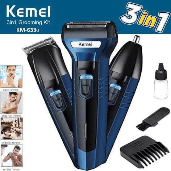 Kemei KM-6330 3-in-1 Rechargeable Grooming Kit – Hair, Beard & Nose Trimmer