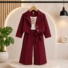 Girls’ Maroon Crop Blazer 3-Piece Formal Set