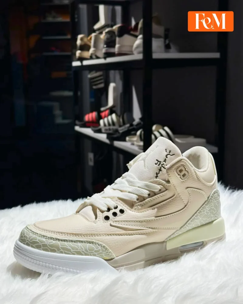 Air Jordan 3 Retro Custom Premium Sneakers - Cream Tan & Desert Elephant Print Air Jordan 3 Retro Premium Sneakers Cream Tan & Desert Elephant Print