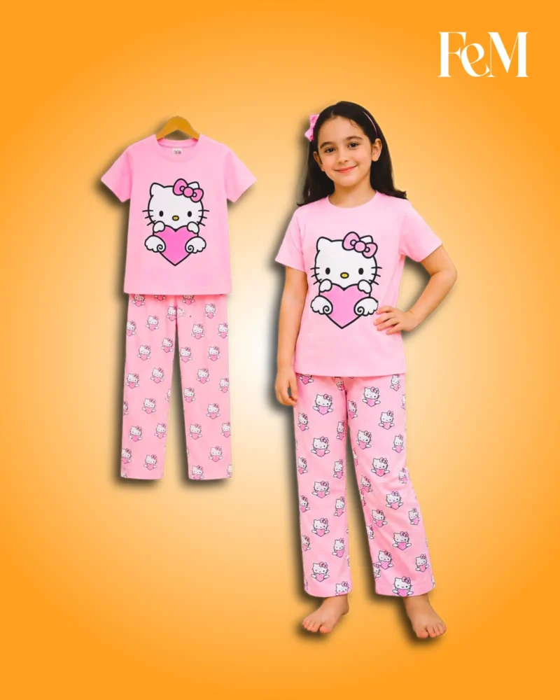 Hello Kitty Baby Pink T-Shirt & Printed Pants 2-Piece Set for Girls