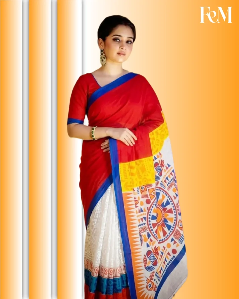 Premium Half Cotton Screen Print Saree with Blouse Piece -2