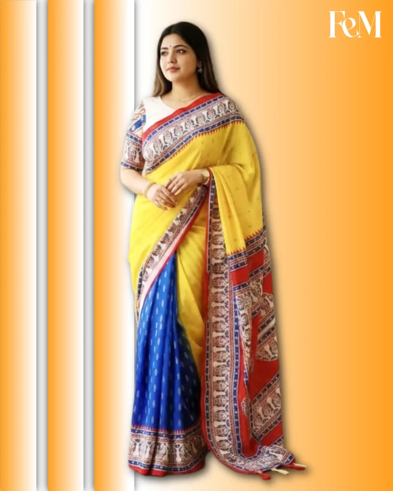 Premium Half Cotton Screen Print Saree with Blouse Piece