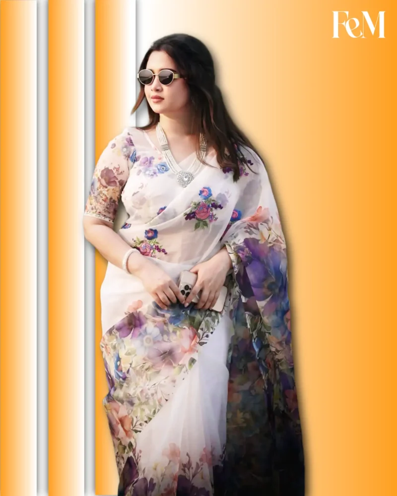 Chanderi silk sharee with blause pcs Chanderi Silk Digital Print Saree with Blouse Piece