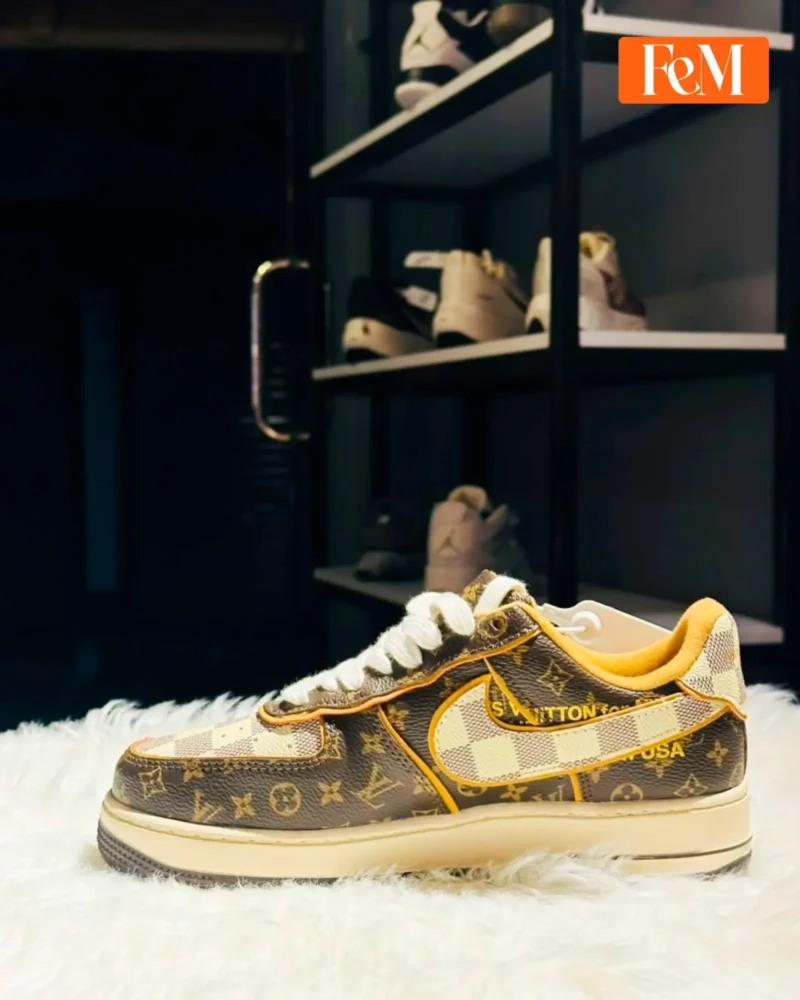 Nike Air Force 1 Low Custom Premium Sneakers - Louis Vuitton Damier Monogram Edition Nike Air Force 1 Low Sneakers Louis Vuitton Damier Monogram Style