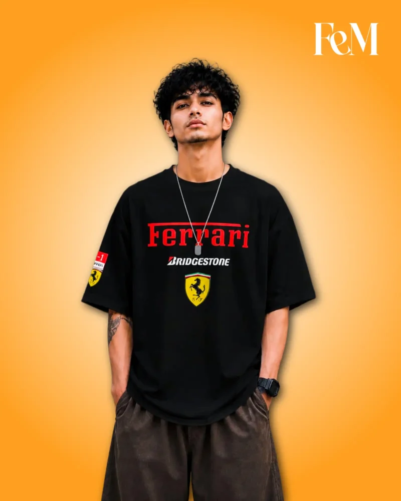 Premium Cotton Drop Shoulder Tshirt black ferrari Premium Cotton Drop Shoulder Black Ferrari T-Shirt