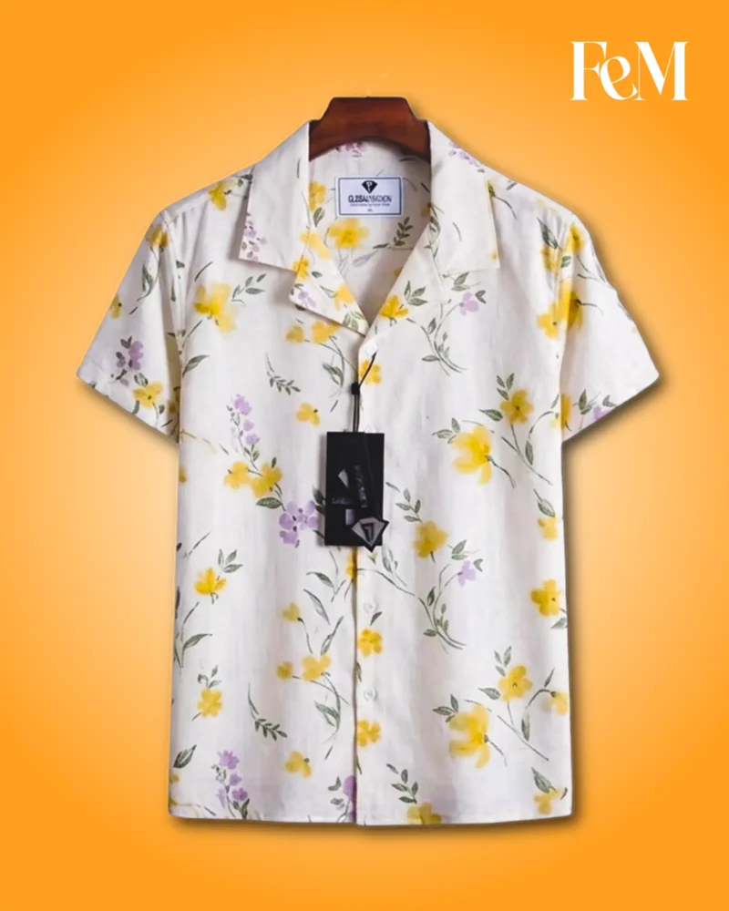 Premium Short Sleeve Cuban white Collar Shirt Premium Short Sleeve Cuban White Collar Shirt – 100% Cotton Digital Print