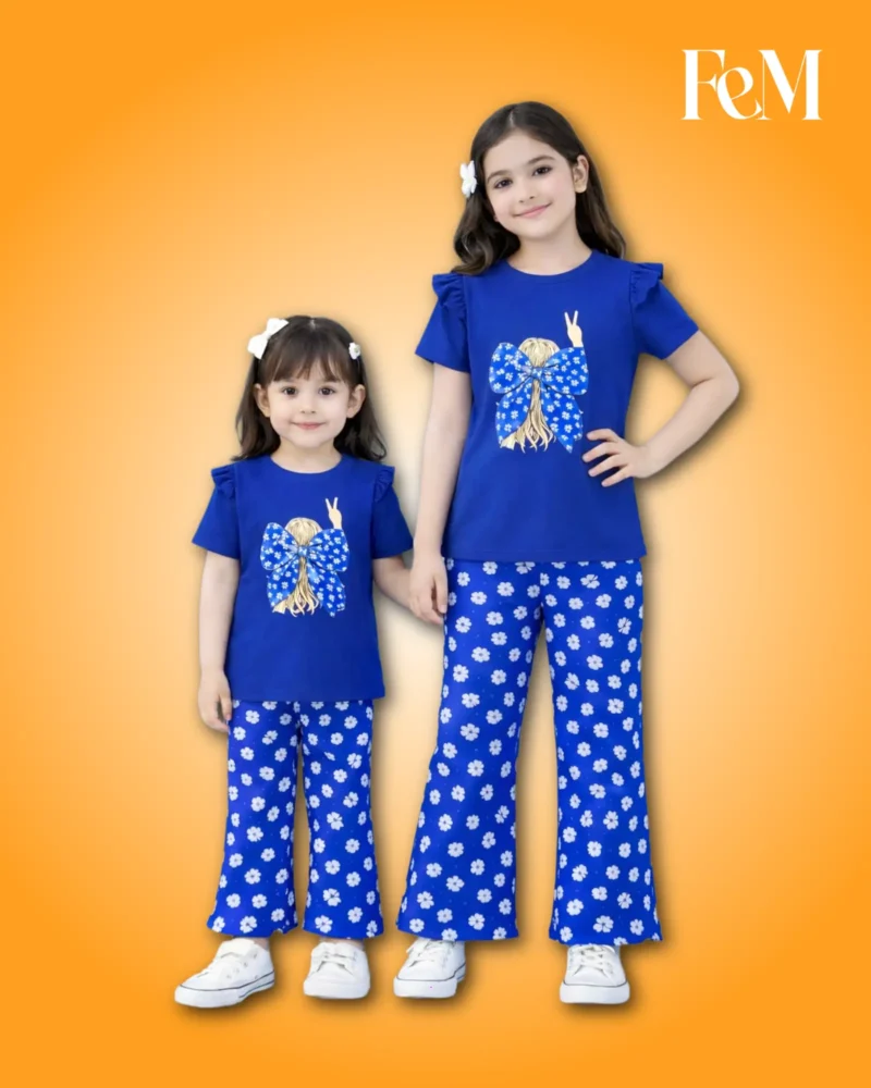 Royal Blue Floral Bow T-Shirt & Flared Pants 2-Piece Sibling Set Royal Blue Floral Bow T-Shirt & Flared Pants 2-Piece Sibling Set for Girls